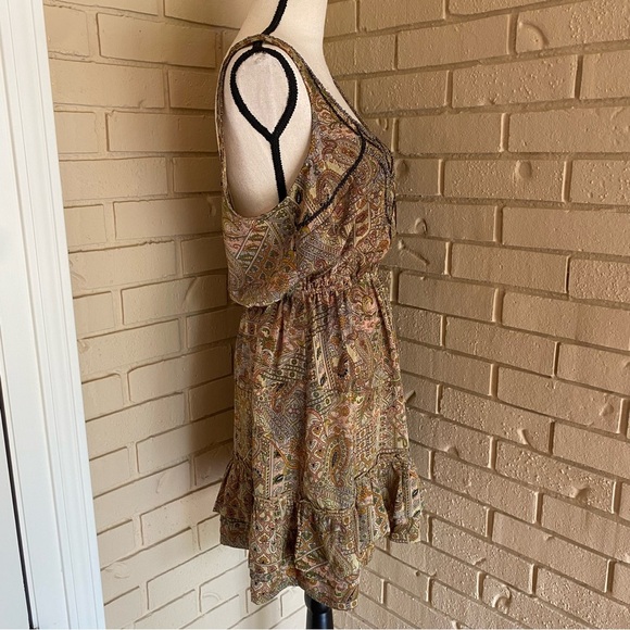 Ecote Urban Outfitters Size M Earth Tone Floral Beaded Sleeveless Mini Dress - Picture 3 of 5